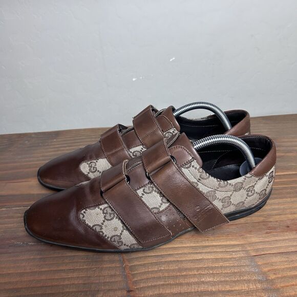 GUCCI Sneakers Shoes Men's 8.5 GG Guccissima Leather Low Top CANVA Made in Italy - Picture 2 of 11